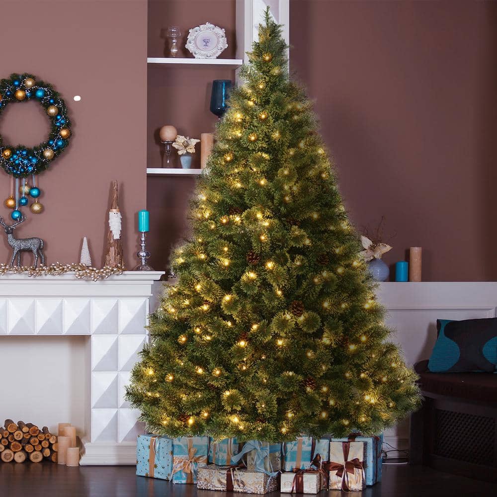 6ft Pre-Lit Pine Christmas Tree with Pine Cones and LED Lights