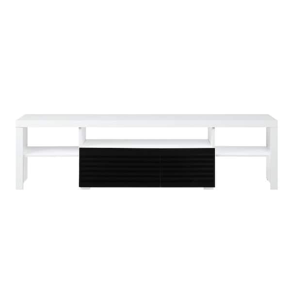 STICKON 75 in. W White TV Stand with 1-Drawer Fits TV's up to 80 in. with Shelf