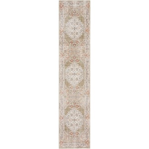 Astra Machine Washable Sage Multi 2 ft. x 12 ft. Distressed Traditional Kitchen Runner Area Rug