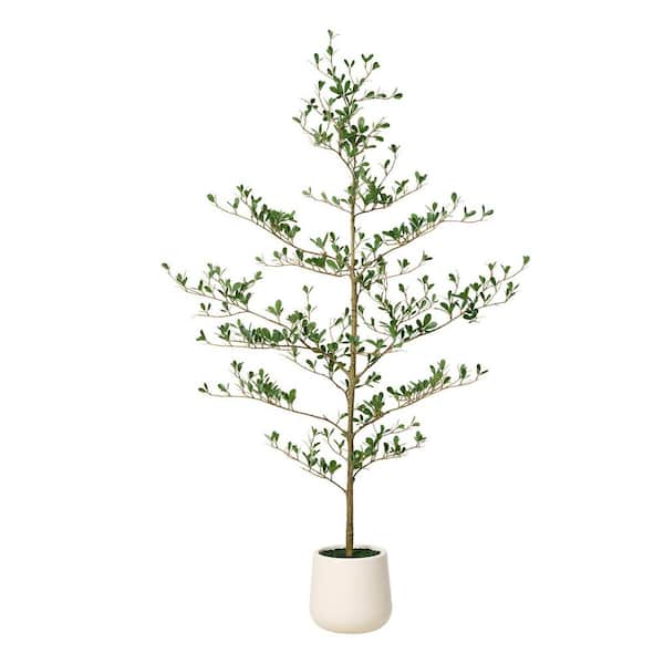 5 ft. Artificial black Olive Tree with white Planter, UV Resistant, Faux Tree for Indoor/Outdoor Home Office Decor