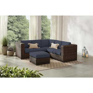 Fernlake Brown Wicker Armless Middle Outdoor Patio Sectional Chair with CushionGuard Sky Blue Cushions (2-Pack)
