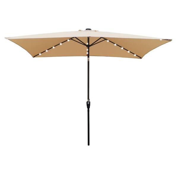 Movisa 10 x 6.5ft. Rectangular Patio Solar LED Lighted Market Patio Umbrella in Tan