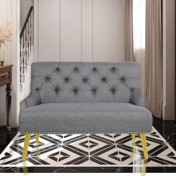 Seafuloy 43.5 in. W Square Arm Polyester Straight 2-Seats Sofa with Nailhead Trim in Gray