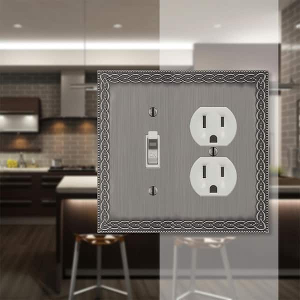 Amelia 2 Gang 1-Toggle and 1-Duplex Metal Wall Plate - Antique Nickel