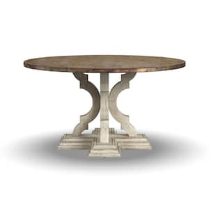 Finn 34 in. Distressed Off White Round Wood and Metal Coffee Table