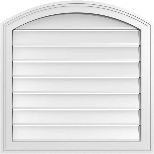 Ekena Millwork 24 in. x 42 in. Arch Top Surface Mount PVC Gable Vent: Decorative with Brickmould Frame