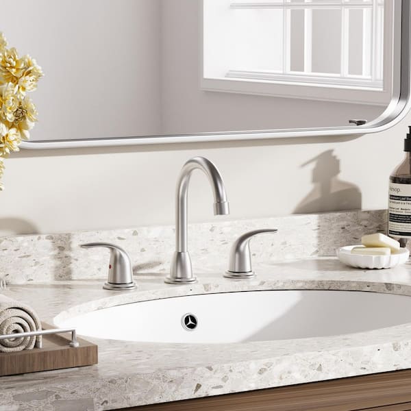 8 in. Widespread Double Handle Bathroom Faucet with Drain Kit Included in Brushed Nickel