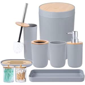 9-Pieces Grey Bathroom Accessories Set (Grey Bamboo Cover)