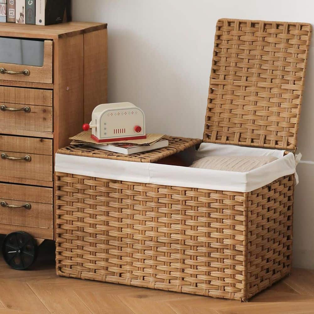 Brown 22 in. x 13.8 in. Polyethylene Decorative Basket with Lid