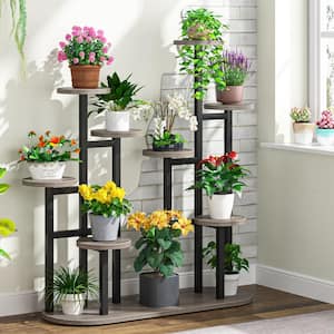 Wellston 40 in. Gray Particle Board Indoor Plant Stand 11 Potted Plant Shelf Flower Stands Tall Plant Rack Display Shelf