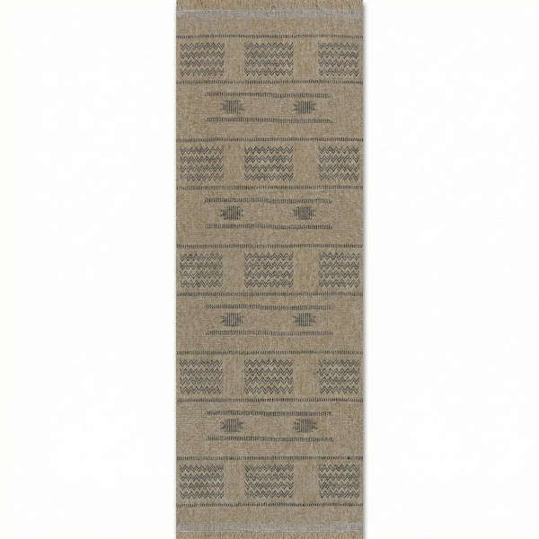 Naturalistic Sonoran Natural-Charcoal 3 ft. x 10 ft. Flatwoven Geometric Polypropylene Runner Indoor/Outdoor Area Rug