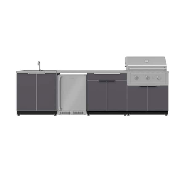 Outdoor Kitchen 121in.W x 24in.D x 48.5in.H Aluminum Gray 6-Piece Cabinet Set w/ 33 in. Performance Liquid Propane Grill