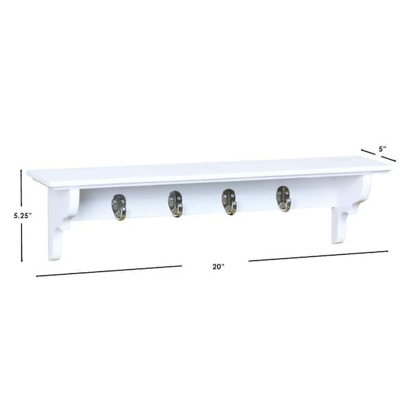 Home Basics Wood Floating Shelf with Key Hooks, White HDC94952 - The Home  Depot