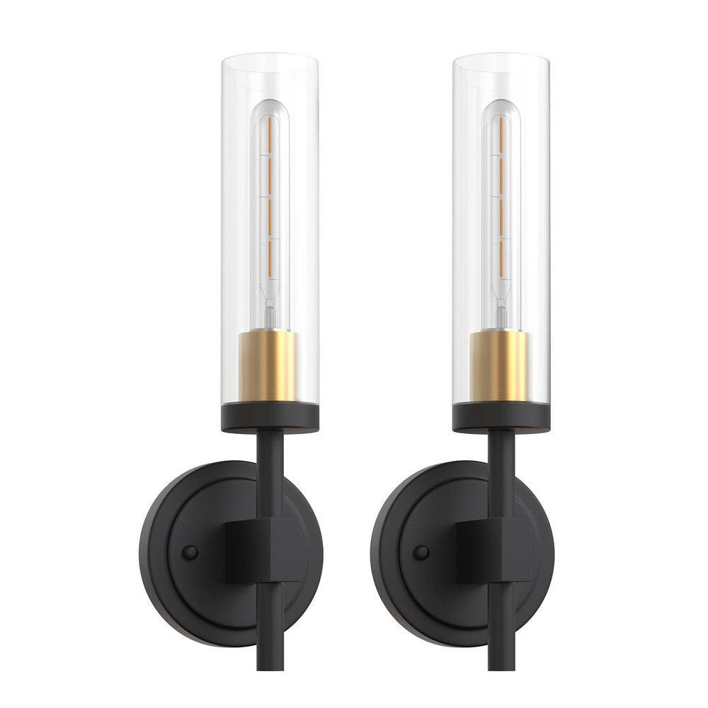 4.1 in. 1-Light Black Vanity Light with Clear Glass Shade and Metal Frame, E26 Traditional Indoor Wall Sconce 2-Pack price history on PriceWatchPro