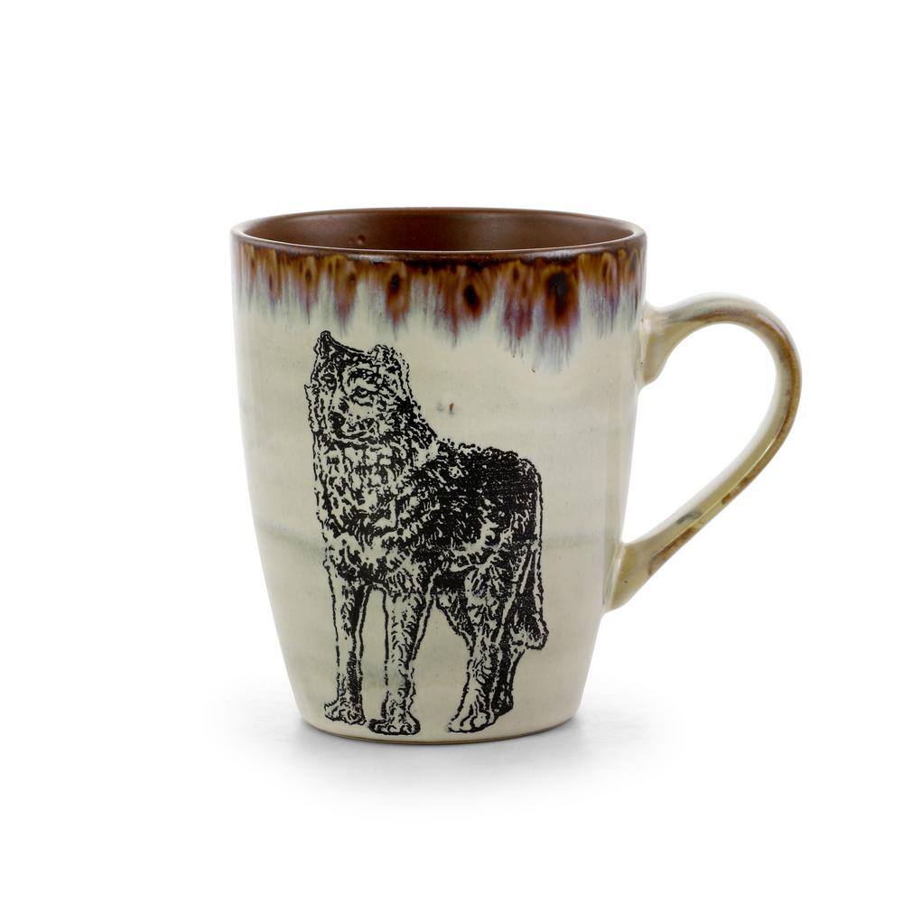 Majestic Wolf Taupe Ceramic Holiday Dinnerware Set for 4
