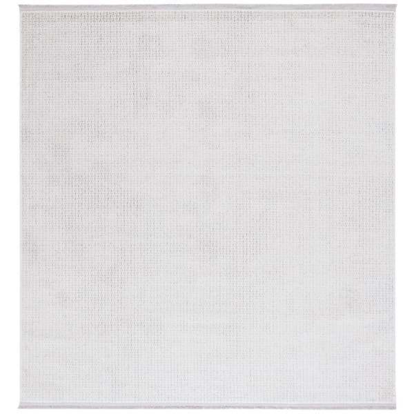 SAFAVIEH Whisper 7 ft. x 7 ft. Light Gray/Ivory Solid Geometric Square Area Rug