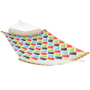 11 ft. Quilted 2-Person Hammock Bed with Curved Bamboo Bars, 450 lbs. Weight Capacity in Vivid Multi-Color Quatrefoil