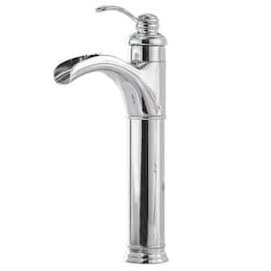 Waterfall Single Hole Single-Handle Vessel Bathroom Faucet With Pop-up Drain Assembly in Polished Chrome