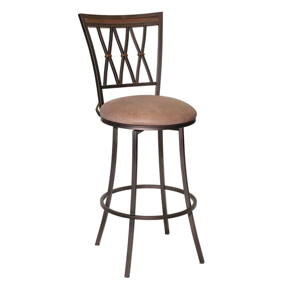 Camel Brown Swivel Metal Barstool with Leather Seat