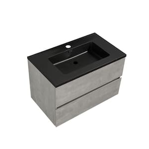 24 in. W x 19 in. D x 21 in. H Floating Bath Vanity in Grey with Matte Black Cultured Marble Top Integrated Sink
