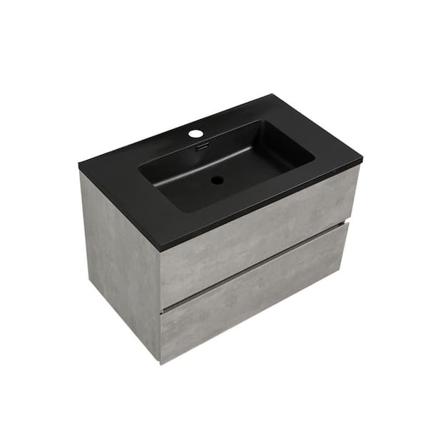 ANGELES HOME 24 in. W x 19 in. D x 21 in. H Floating Bath Vanity in Grey with Matte Black Cultured Marble Top Integrated Sink