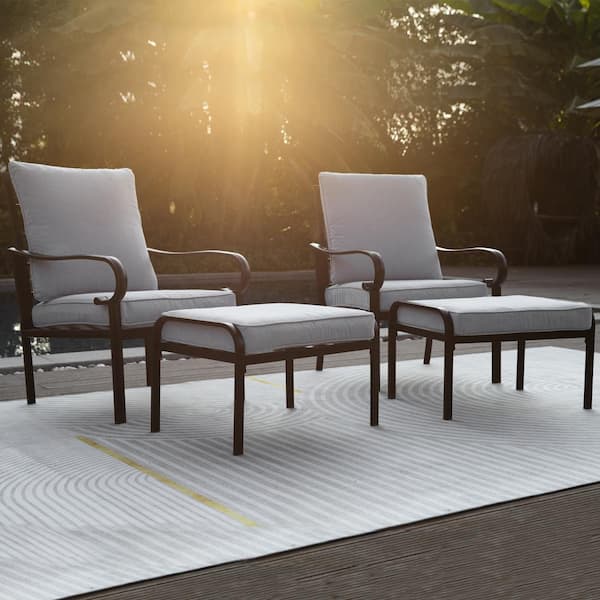 MEOOEM 4-Piece Patio Chairs and Ottomans Set with Cushions, Metal Outdoor Conversation Set for 2-Persons to 4-Persons