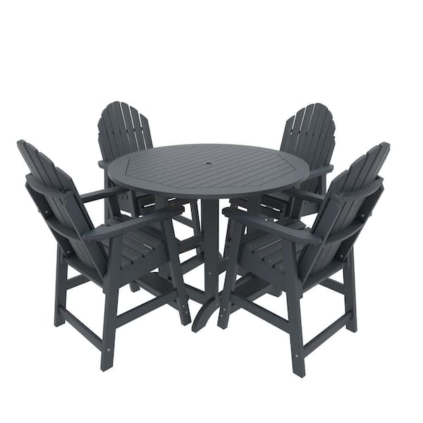 Highwood Muskoka 5-Pieces Round Recycled Plastic Federal Blue Outdoor Counter Bistro Dining Set