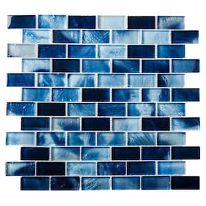 Bluz Rectangle 11.69 in. x 11.75 in. Matte Cyan Blue Glass Mosaic Tile Sample