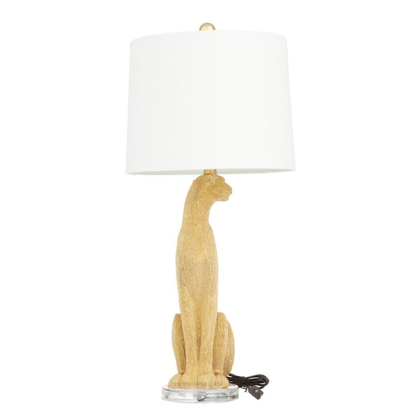Litton Lane 29 in. Gold Polystone Leopard Task and Reading Table Lamp (Set of 2)