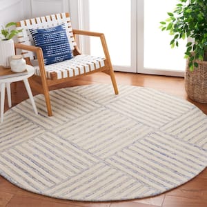 Metro Blue/Ivory 6 ft. x 6 ft. Striped Round Area Rug