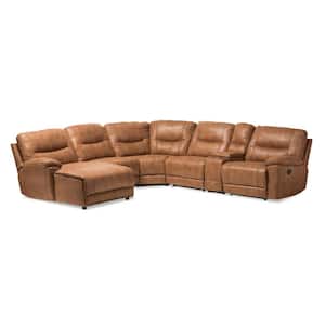 Mistral 6-Piece Tan Faux Leather 6-Seater L-Shaped Left-Facing Chaise Reclining Sectional Sofa