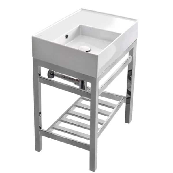 Nameeks Teorema 2 Ceramic Console Sink Basin in White with Chrome Legs