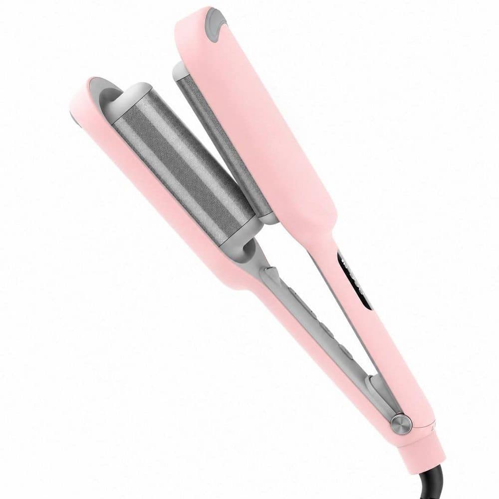1-Piece Bathroom Accessory Set in Pink, Ionic Deep Waver Hair Curler Tool with Ceramic 3-Barrel for Women