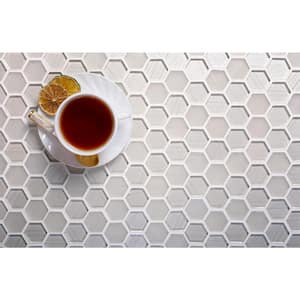 White 11.6 in. x 12 in. Polished and Honed Hexagon Glass Mosaic Tile (5-Pack) (4.83 sq. ft./Case)