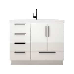 Carla 42 in. W x 20 in. D x 35 in. H Single Sink Freestanding Bath Vanity in Gloss White with White Ceramic Top