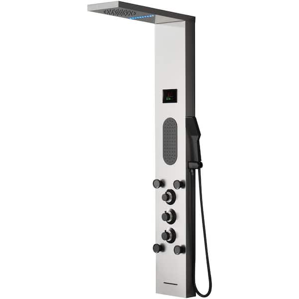 5-Jet Rainfall Shower Panel System with Rainfall Shower Head and Shower Wand Shower Tower With LED Light in Black Nickel