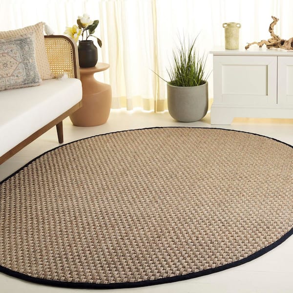 Natural Fiber 6 ft. x 8 ft. Natural/Black Solid Oval Area Rug