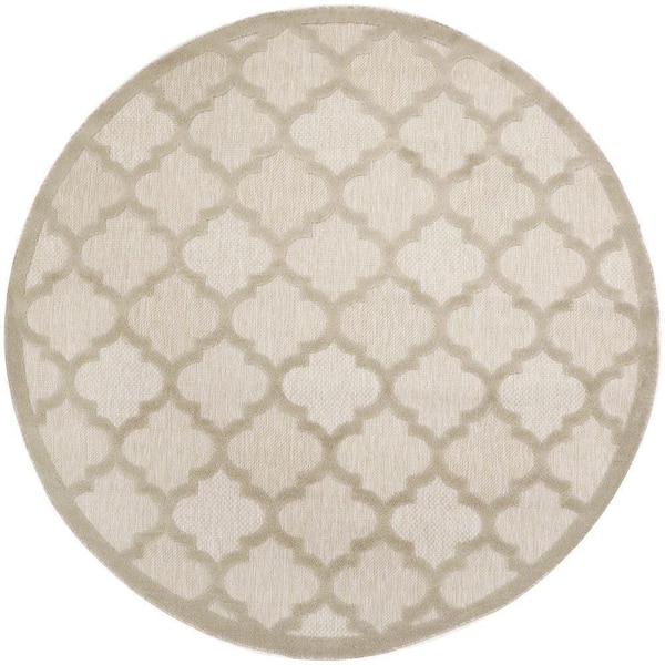 Nourison Easy Care Cream 8 ft. x 8 ft. Trellis Contemporary Round Area Rug