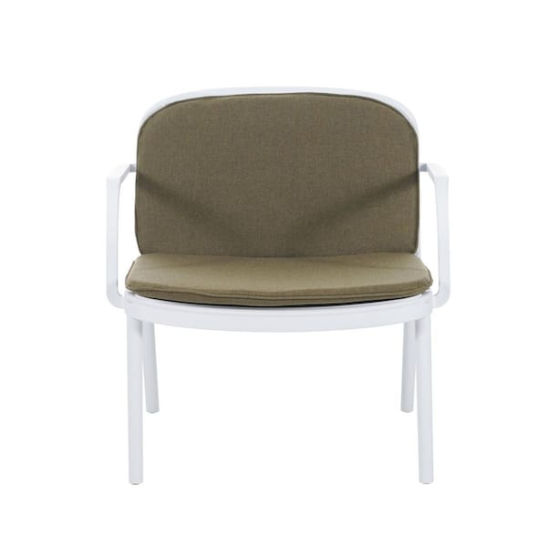3-Pieces Outdoor Patio PP Chat Set, White Frame with Green Cushion
