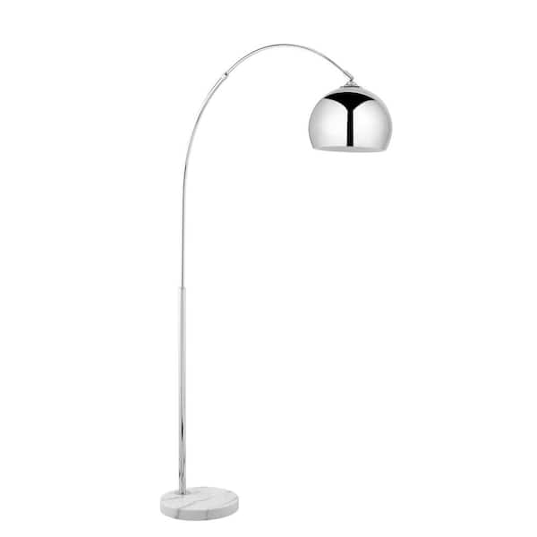 HomeRoots 75.5 in. Silver Metallic 1 1-Way (On/Off) Arc Floor Lamp for Living Room with Metal Dome Shade