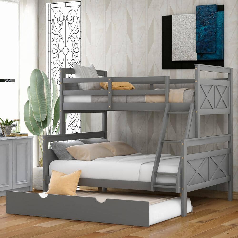 Twin over Full Bunk Bed with Ladder, Twin Size Trundle, Safety Guardrail, Gray price history on PriceWatchPro