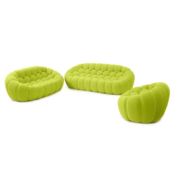 98.4 in. Flared Arm 3-piece Polyester Bubble Modular Sectional Sofa in. Lime For Living Room Apartment Couch