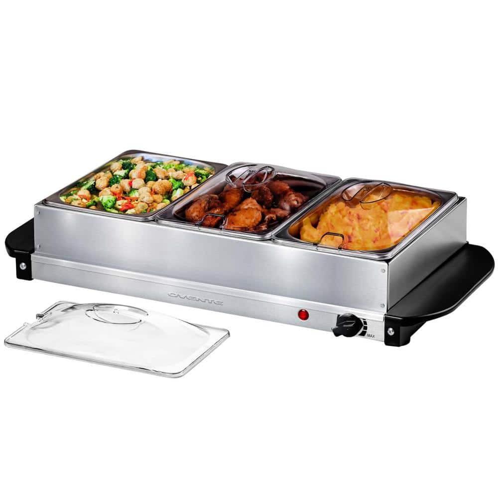 Silver Stainless Steel Electric Buffet Server with 3 Chafing Pans