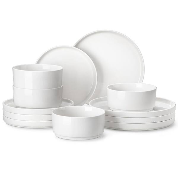 12-Piece White Porcelain Dinnerware Set (Service for 4), Premium Serving Plates and Bowls, Chip and Scratch Resistant