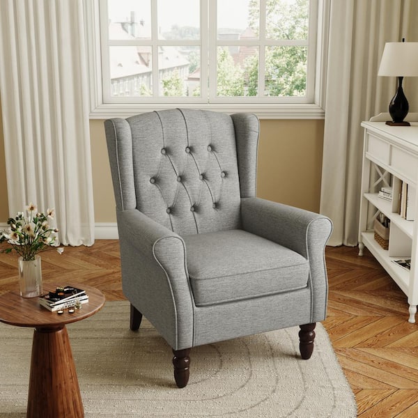 Uixe Modern Light Gray Linen Upholstered Button High Back