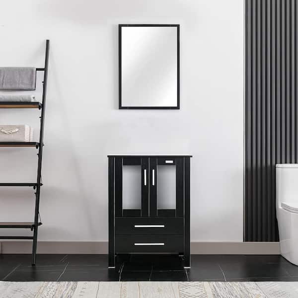 eclife 24 in. W x 19.7 in. D x 32 in. H Bath Vanity in Black with MDF Top in Black