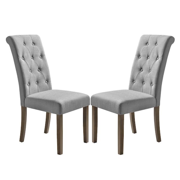 Unbranded Gray Aristocratic Style Dining Chair Noble and Elegant Solid Wood Tufted Dining Chair Dining Room Set (Set of 2)