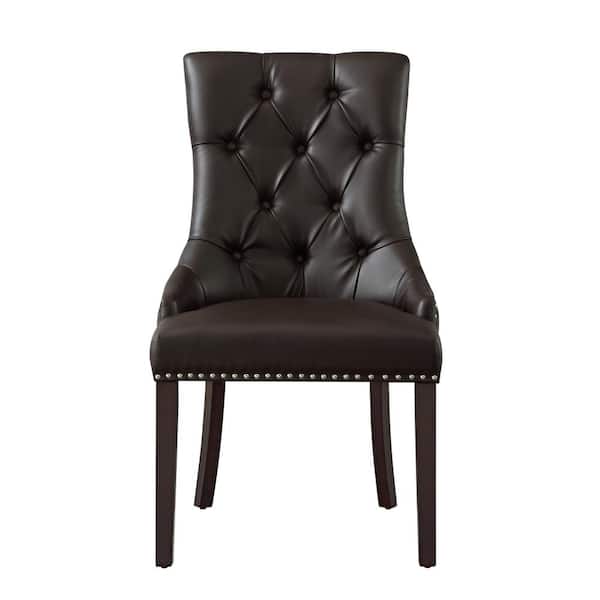 Inspired Home Autumn Espresso Chrome Pu, Leather Dining Chair Tufted Nailhead Trim