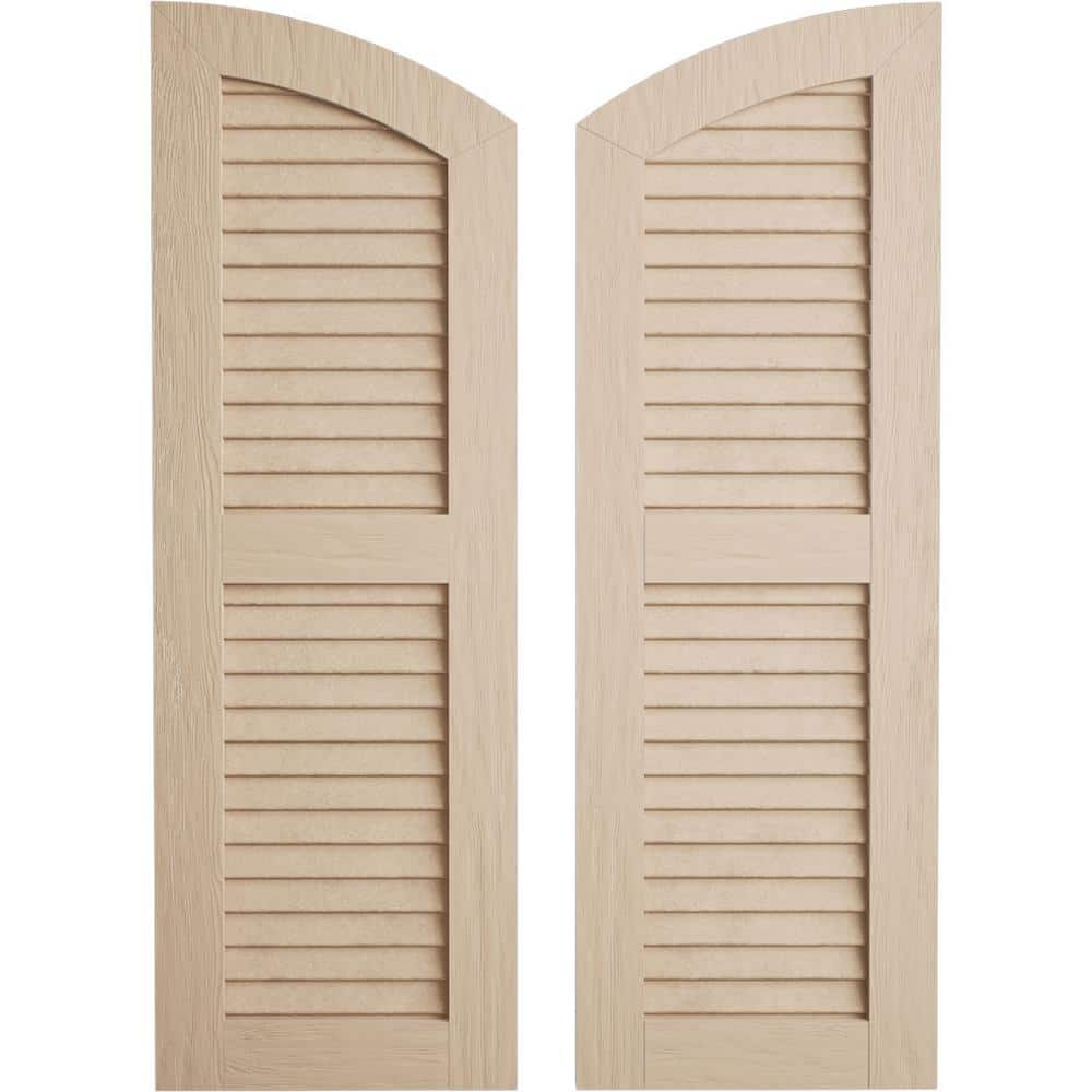 "15"" x 52"" Timberthane Polyurethane Rough Sawn 2-Equal Louvered with Elliptical Top Faux Wood Shutters Pair in Primed" price history on PriceWatchPro