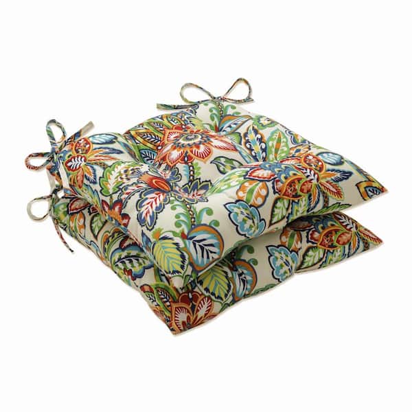 Pillow Perfect Floral 19 x 18.5 Outdoor Dining Chair Cushion in Blue/Green/Multicolored (Set of 2)